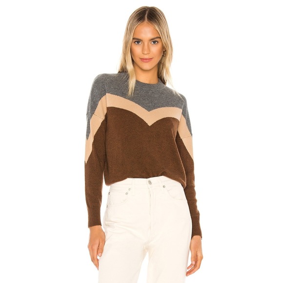 27 Miles Malibu Revolve Blakely Sweater Charcoal Camel Spice 100% Cashmere - Picture 2 of 12